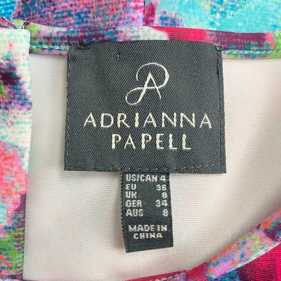 ADRIANNA PAPELL Multi Aqua Floral Scuba Womens Sz 4 Fit & Flare Cocktail Dress - Picture 10 of 10